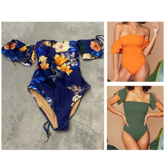 New! Ochie Midnight Floral Olivia Off Shoulder One Piece Swimsuit 3518 - Picture 2 of 9